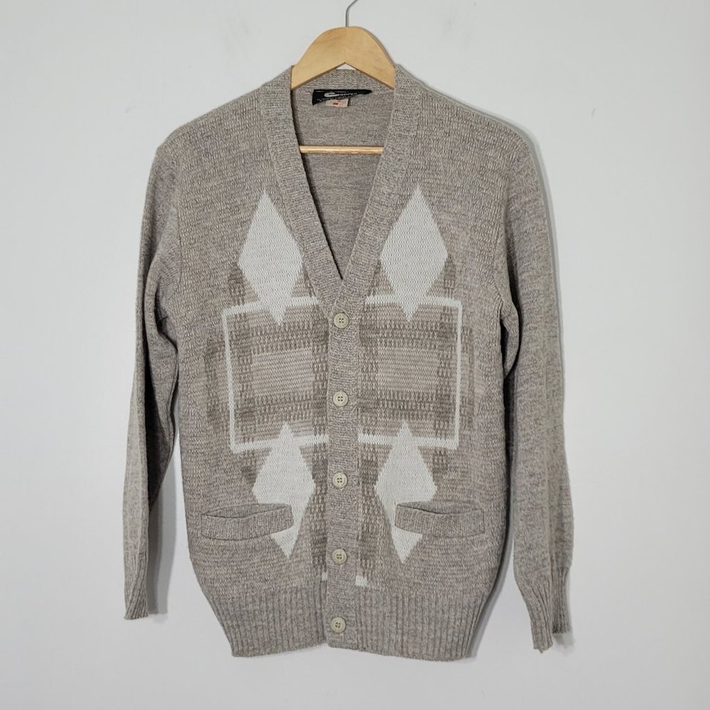 Vintage Cooper Preppy Canadian Wool Blend Diamond Knit Oversized Cardigan Unisex